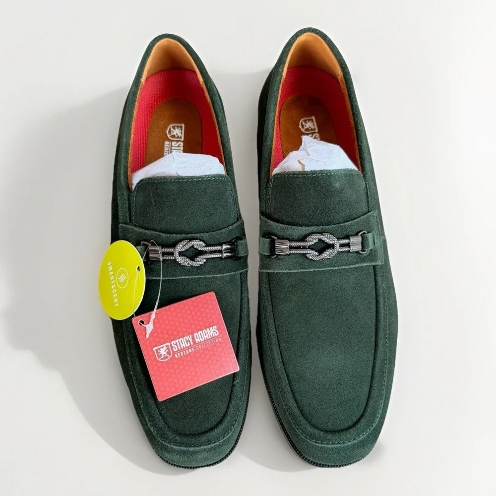 Stacy Adams Ravelle Men's Size 7 Suede Loafers Moc Toe Bit Slip on Shoes Green